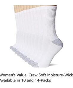 Hanes Women's Value, Crew Soft Moisture-Wicking Socks, Available in 10 and 14-Packs White - 10 Pack 5-9 28 41lZjw4EqhL