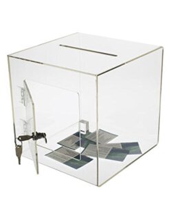Source One Premium Acrylic Cube Donation Box with Deluxe Rear Open Door and Cam Lock Suggestion Box 10 Inch 7 41mc3QuenhL