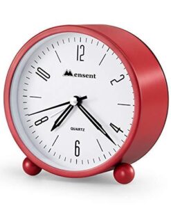 Mensent Analog Alarm Clock, 4 inch Round Silent Alarm Clock Non Ticking, Night Light, Snooze, Battery Powered Silent Alarm Clock, Simple Design BesideDesk Alarm Clock (Red) Red 17 41nBfXY4ZTL