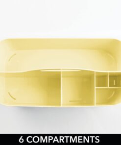 mDesign Plastic Portable Nursery Storage Organizer Caddy Tote - Divided Basket Bin with Handle - Holds Bottles, Spoons, Bibs, Pacifiers, Diapers, Wipes, Baby Lotion - Light Yellow 9 41ngDcBoUtL