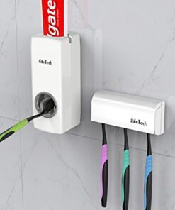 iLifeTech Hands Free Toothpaste Dispenser, Bathroom Toothbrush Holder, Automatic Toothpaste Squeezer and Holder Set (5 Brush Holder), White 22 41ot7c80PL