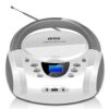 LONPOO CD Player Portable Boombox with FM Radio/USB/Bluetooth/AUX Input and Earphone Jack Output, Stereo Sound Speaker & Audio Player,White White 19 41pghbATzrL
