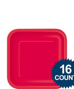 Ruby Red Square Dessert Plates - 7" (Pack Of 16) - Premium Quality Paper - Perfect For Parties & Events 7" 7 41qNpxisSL