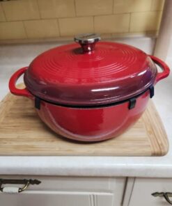 Lodge 6 Quart Enameled Cast Iron Dutch Oven with Lid – Dual Handles – Oven Safe up to 500° F or on Stovetop - Use to Marinate, Cook, Bake, Refrigerate and Serve – Island Spice Red 45 41qTxk YuXL