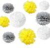Somnr Set of 18PCS Mixed Size White Yellow Grey Party Tissue Pom Poms Wedding Birthday Party Baby Room Nursery Decoration 64 41r6ziyiLOL