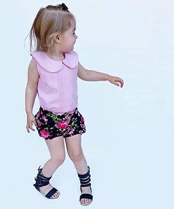 3PC Baby Girl Feather Vest Tops+Golden Dots Tassels Short Pants+Bowknot Headband 0-6 Months Floral&pink 8 41snbDtbOHL