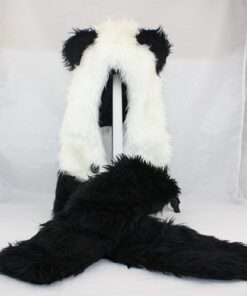 Alternative view of Panda Animal Hood Faux Fur Hat with Warm Scarf Mittens Ears and Paws by HatButik.