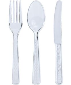 Party Dimensions Plastic 300 Count Cutlery Combo Box, Clear, Combo Box, Clear 300 Count 18 41tTv377PhL