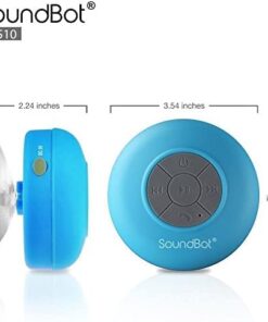 Soundbot SB510 HD Bluetooth Shower Speaker Water Resistant Handsfree Portable Speakerphone with Built-in Mic, 6hrs of Playtime, Control Buttons and Dedicated Suction Cup for Bathroom Pool Blue 24 41veT8LPr8L