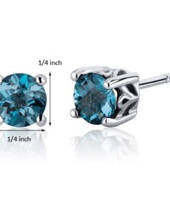 Peora London Blue Topaz Stud Earrings 925 Sterling Silver, Solitaire Scroll Gallery, Natural Gemstone Birthstone, 2 Carats Total, Round Shape 6mm, Friction Backs 18 41wNq9r7QfL