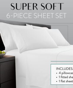 Danjor Linens King Size Sheets Set - 6 Piece Set Including 4 Pillowcases - Deep Pockets - Breathable, Soft Bed Sheets - Wrinkle Free - Machine Washable - White King Bed Sheets - 6 pc 24 41woWt2Ns3L
