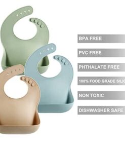 PandaEar Set of 3 Cute Silicone Bibs for Babies & Toddlers (10-72 Months) Waterproof, Soft, Unisex, Non Messy (Brown/Blue/Green) 24 41x9UPDumBL