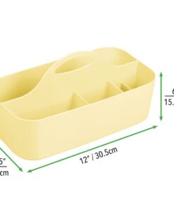 mDesign Plastic Portable Nursery Storage Organizer Caddy Tote - Divided Basket Bin with Handle - Holds Bottles, Spoons, Bibs, Pacifiers, Diapers, Wipes, Baby Lotion - Light Yellow 11 41xNIkEkfWL