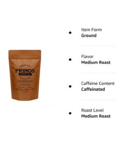 French Press Specialty Coffee, Coarse Ground, Primos Coffee Co (Medium Roast, 12 Oz) Medium Roast 12 Ounce (Pack of 1) 12 51 BSOx5kIL
