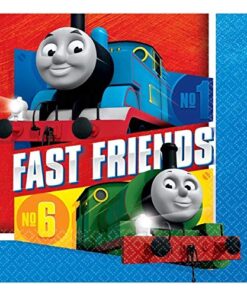Multicolor Thomas All Aboard Luncheon Napkins ( 6.5" x 6.5" ) - Pack Of 16, Premium Quality & Eye-catching Design - Perfect For Themed Parties & Events Multicolor 10 51 JT8A3k6L