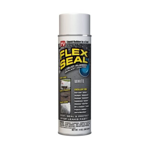 Flex Seal, 14 oz, White, Stop Leaks Instantly, Waterproof Rubber Spray On Sealant Coating, Perfect for Gutters, Wood, RV, Campers, Roof Repair, Skylights, Windows, and More FSWHTR20-A-1PK