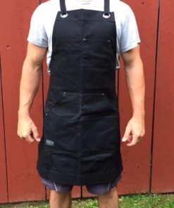 Hudson Durable Goods - Waxed Canvas Apron - Black Apron for Men and Women - With Pockets & Crossback 39 51 QecDkoKL