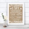 Burlap & Lace Effect I Spy Disposable Camera Photos Personalized Wedding Sign Large Foam Mounted
