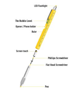 BIIB Stocking Stuffers Gifts for Men, 9 in 1 Multitool Pen Mens Gifts for Christmas, Gifts for Dad Who Wants Nothing, Dad Gifts for Him Grandpa, White Elephant Gifts for Adults, Tools Gadgets for Men Yellow 10 51 f2Q1EpXL