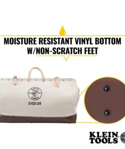 Klein Tools 5102-24 Heavy Duty Natural Canvas Tool Bag, Tool Tote, Multi-Purpose Bag with Wide Hinged Opening and Leather Handles, 24-Inch 14 51 iIZmaQdL