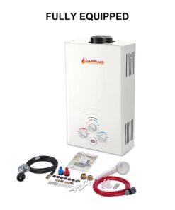 Portable Water Heater, Camplux BW211 Outdoor Tankless Gas Water Heaters, Propane Shower, 2.11 GPM, White 8L 16 51 iKdOqZeS
