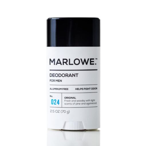 MARLOWE. No. 024 Natural Deodorant for Men 2.5oz | Aluminum Free Stick | Made with Coconut Oil, Shea Butter, Jojoba | Only No-Nonsense Ingredients that Work Best | Fresh & Woodsy Scent 2.5 Ounce (Pack of 1)