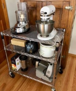 Seville Classics UltraDurable NSF Commercial Heavy Duty Metal Rolling Utility Cart, w/ Steel Shelves, Handle Bar for Restaurant, Garage, Warehouse, Kitchen, Office, Top Shelf (36"W x 18"D) Chrome Top Shelf (36"W x 18"D) 40 51 lCL3UlyL