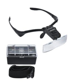 Beileshi Headhand Magnifier Glasses With 2 LED Professional Jeweler's Loupe Light Bracket and Headband are Interchangeable 5Lens Glass Magnifying Visor Black 17 51 xxjfMGeL
