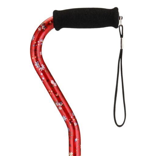 NOVA Designer Walking Cane with Offset Handle, Lightweight Adjustable Walking Stick with Carrying Strap Red Bliss Design