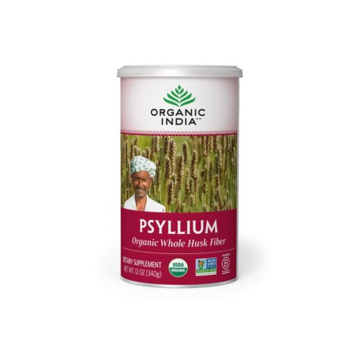 Organic India Psyllium Herbal Powder - Whole Husk Fiber, Healthy Elimination, Keto Friendly, Vegan, Gluten-Free, USDA Certified Organic, Non-GMO, Soluble & Insoluble Fiber Source - 12 Oz Canister (Pack of 1)