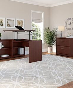 Bush Furniture UrbanPro 52W Sit to Stand Corner Bookshelf Desk with File Cabinet 8 510R69x8j S