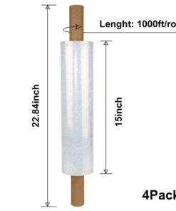 BOMEI PACK Stretch Film Wrap - Industrial Clear Plastic Stretch Wrap 1000 Feet 80 Gauge 4 Packs with Handle, Pallet Wrap for Packing, Moving Supplies, Packing Wrap Plastic Roll 15 Inches 14 510ZBMHBrhL