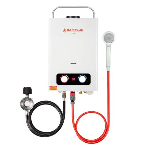 Tankless Water Heater, Camplux 1.58GPM Outdoor Propane Gas Water Heater with Portable Handle, White, 6L