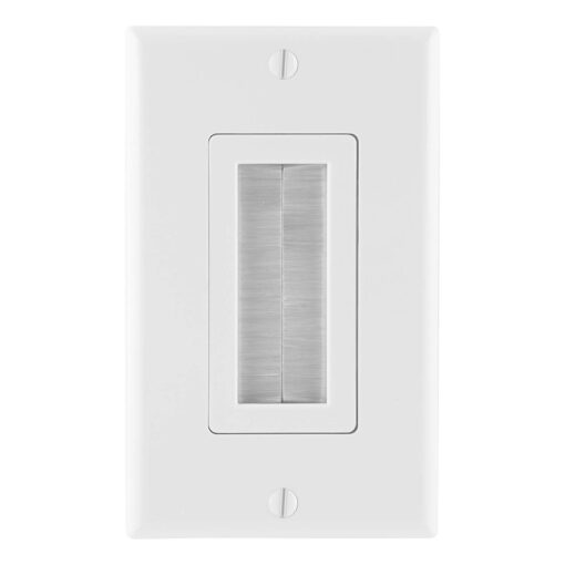 GE Brush Wall Plate, Cable Pass Through Insert, Single Gang, for in-Wall Installation of Cables and Wires, HDTV, HDMI, Coax, Speaker Wire, Home Theatre Systems, White, 35285 1 Pack