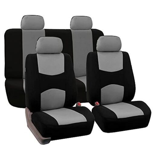 FH Group Car Seat Covers Full Set Cloth - Universal Fit Automotive Seat Covers, Low Back Front Seat Covers, Solid Back Seat Cover, Washable Car Seat Cover for SUV, Sedan and Van Gray GRAY BLACK Seat Covers