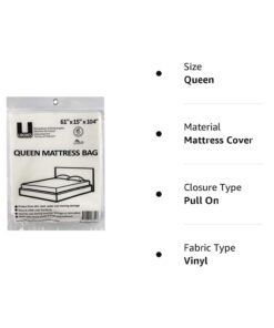 uBoxes Queen Mattress Clear Plastic Poly Covers, 61 x 15 x 104 inch, Heavy Duty 2 mil, 1 Pack Mattress Bag / Cover 18 5119BvcCyOL