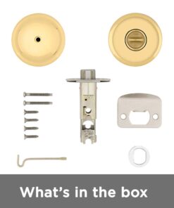 Kwikset Juno Interior Privacy Door Knob with Lock, Door Handle For Bathroom and Bedroom, Polished Brass Keyless Turn Lock Doorknob 13 5119ZDBXkkL