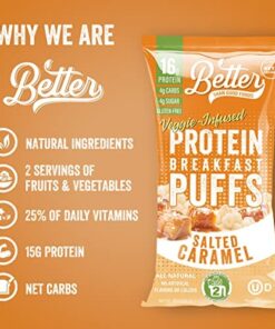 Better Than Good Sweet Keto, Gluten-Free Salted Caramel Protein Puffs (0.88 Ounce 4-Pack) - Paleo, Low Sugar, Low Calorie, Diabetic Friendly Snacks | 16g Protein & 2 Servings of Fruits & Veggies Salted Caramel (Pack of 4) 16 511AUdzJgOL