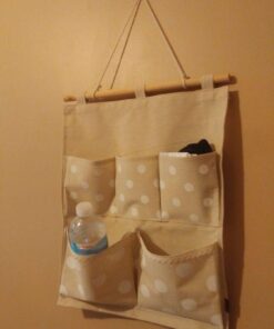 Homecube Linen Cotton Fabric Wall Door Cloth Hanging Storage Bag Case 5 Pocket Home Organizer (White Polka Dots) White 24 511MANx8jjL