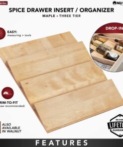 Rev-A-Shelf 16" 3 Tiered Seasoning Organizer, Trim-to-Fit Wooden Kitchen Draw and Cabinet Home Storage Insert, Pull Out Spice Rack, Maple, 4SDI-18 16 Inch 24 511cRyTh1fL
