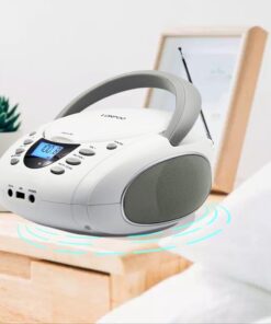 LONPOO CD Player Portable Boombox with FM Radio/USB/Bluetooth/AUX Input and Earphone Jack Output, Stereo Sound Speaker & Audio Player,White White 13 511hbaij7nL
