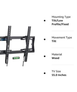Pipishell UL Listed Tilt TV Wall Mount Bracket Low Profile for Most 23-55 Inch LED LCD OLED 4K Flat Curved TVs up to 99lbs Max VESA 400x400mm, 8° Tilting for Anti-Glaring, Fits 8-16 inch Wood Stud 27 511vVQom5L