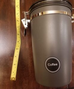 Coffee Gator Stainless Steel Canister - Large 22oz, Silver Coffee Grounds and Beans Container with Date-Tracker, CO2-Release Valve, and Measuring Scoop - Ideal Coffee Lovers Gifts for Her Gray with Green 50 512 1L3IsgL