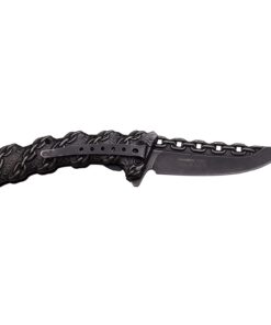 TAC FORCE Spring Assisted Folding Pocket Knife –Stonewashed Finish Stainless Steel Blade and Handle with Sculpted Chain Link Design, Includes Pocket Clip, Tactical, EDC, Rescue - TF-859 24 51213JaVOEL