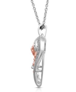 Jewelili Open Heart Mom Script and Rose Necklace Pendant in 14K Rose Gold Over Sterling Silver with Round Diamonds and 18 inch Rolo Chain 13 512B0MhJpL
