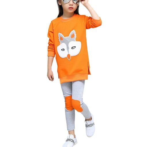 Little Girls Cute Long Sleeve Top & Pant Clothes Set Orange(fox) 6-7 Years