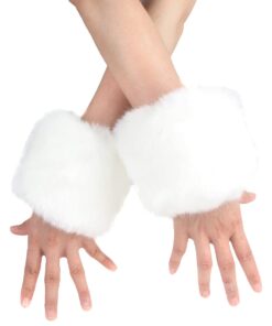 Alternative view of ECOSCO Faux Fur Soft Wrist Cuff Warmers Winter Furry Wrist Warmers for Women Girls White