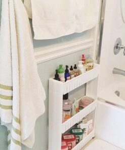 Lavish Store 3-Tier Rolling Cart – Narrow-Space Kitchen or Bathroom Slim Slide Shelves – Organization and Storage Furniture by Lavish Home, (L) 19.5” x (W) 5” x (H) 28”, White 58 513Azl2q hL