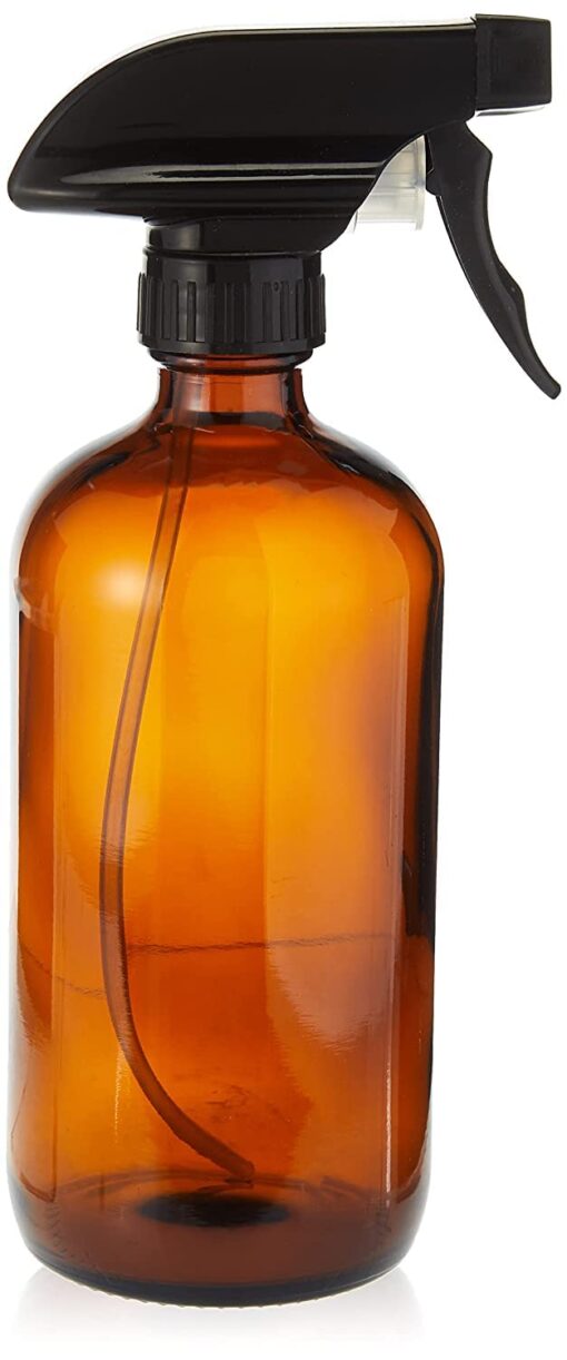 Empty Amber Glass Spray Bottle - Large 16 oz Refillable Container is Great for Essential Oils, Homemade Cleaning Products, Aromatherapy - Durable Black Trigger Sprayer w/ Mist and Stream Setting