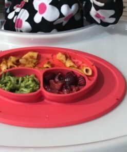 ezpz Mini Mat (Coral) - 100% Silicone Suction Plate with Built-in Placemat for Infants + Toddlers - First Foods + Self-Feeding - Comes with a Reusable Travel Bag - 6 Months+ Coral 31 513o2qUUX5L